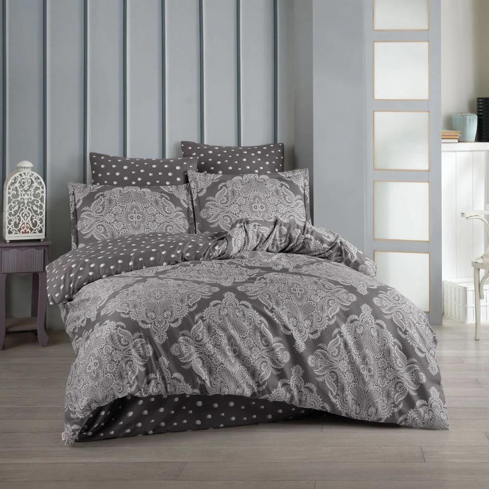Комплект постельного белья Hobby Exclusive Sateen Ruby 200х220/50x70 см 4 шт. Антрацитовый (8698499179578)
