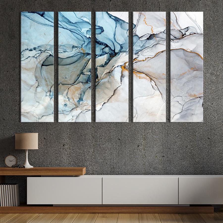 Модульная картина из 5 частей Мрамор с абстрактным голубым узором 132x80 см (37-51)