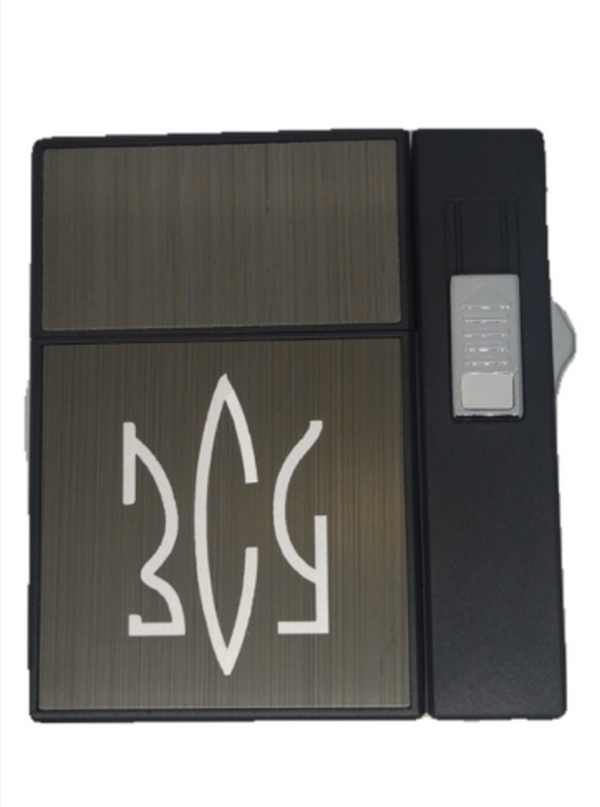 Портсигар на 20 сигарет HL-424 с зажигалкой и электроприкуривателем Black/Brown (15696)