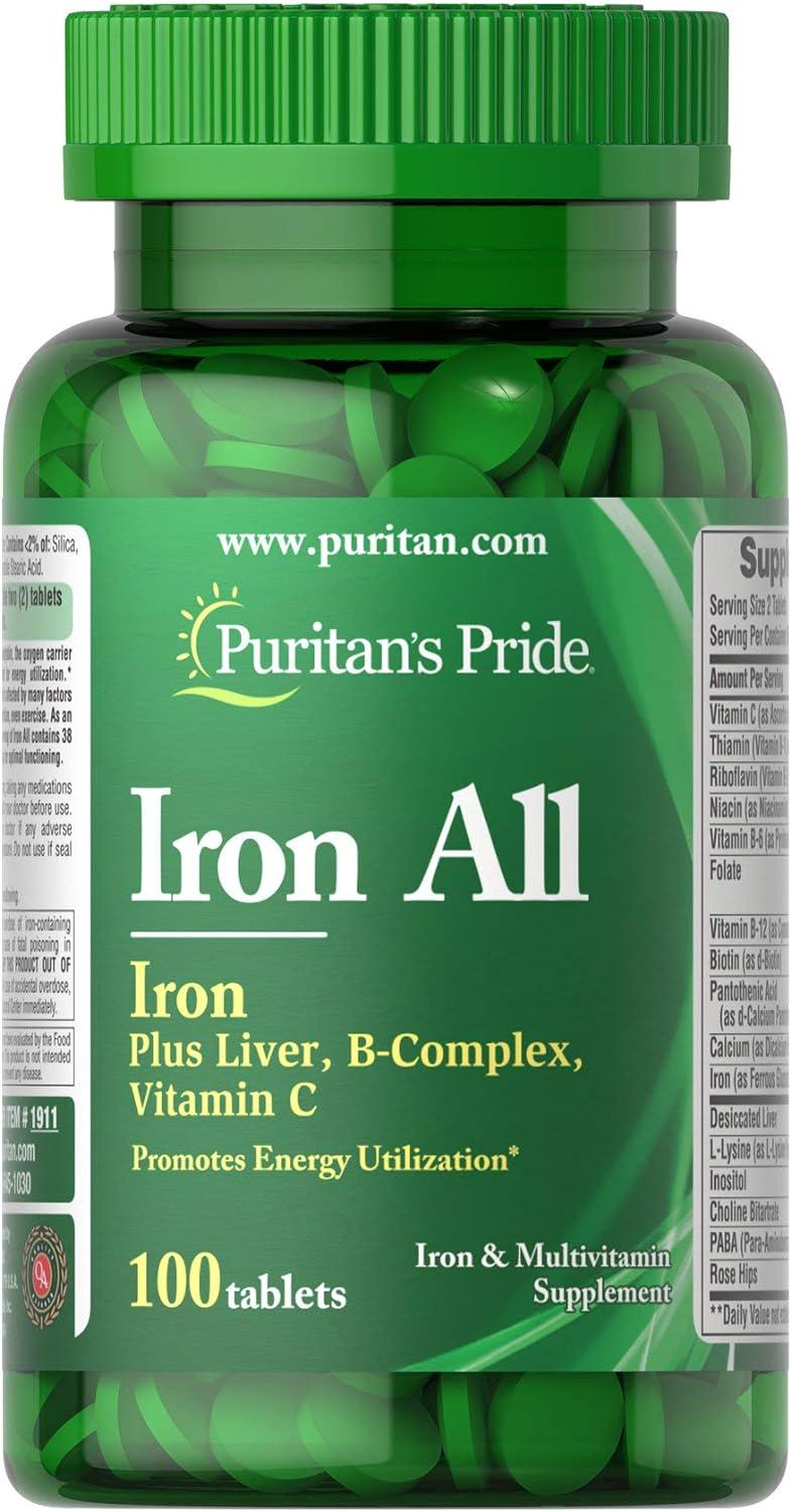 Вітаміни Puritan's Pride Iron All Plus Liver B-complex Vitamin-C 100 таблеток