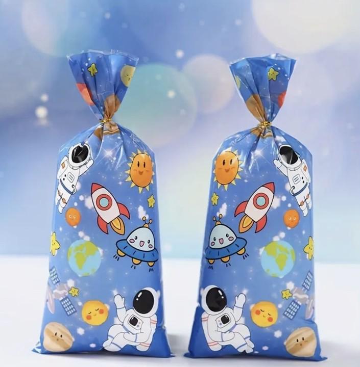 Пакети подарункові дитячі поліетиленові для солодощів Космос 27,2х12,5 см 25 шт. Блакитний
