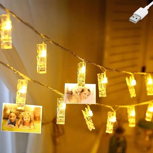 Гірлянда з прищіпками 4,5 м 20 ламп від USB тепле жовте світло (2b2161d0)