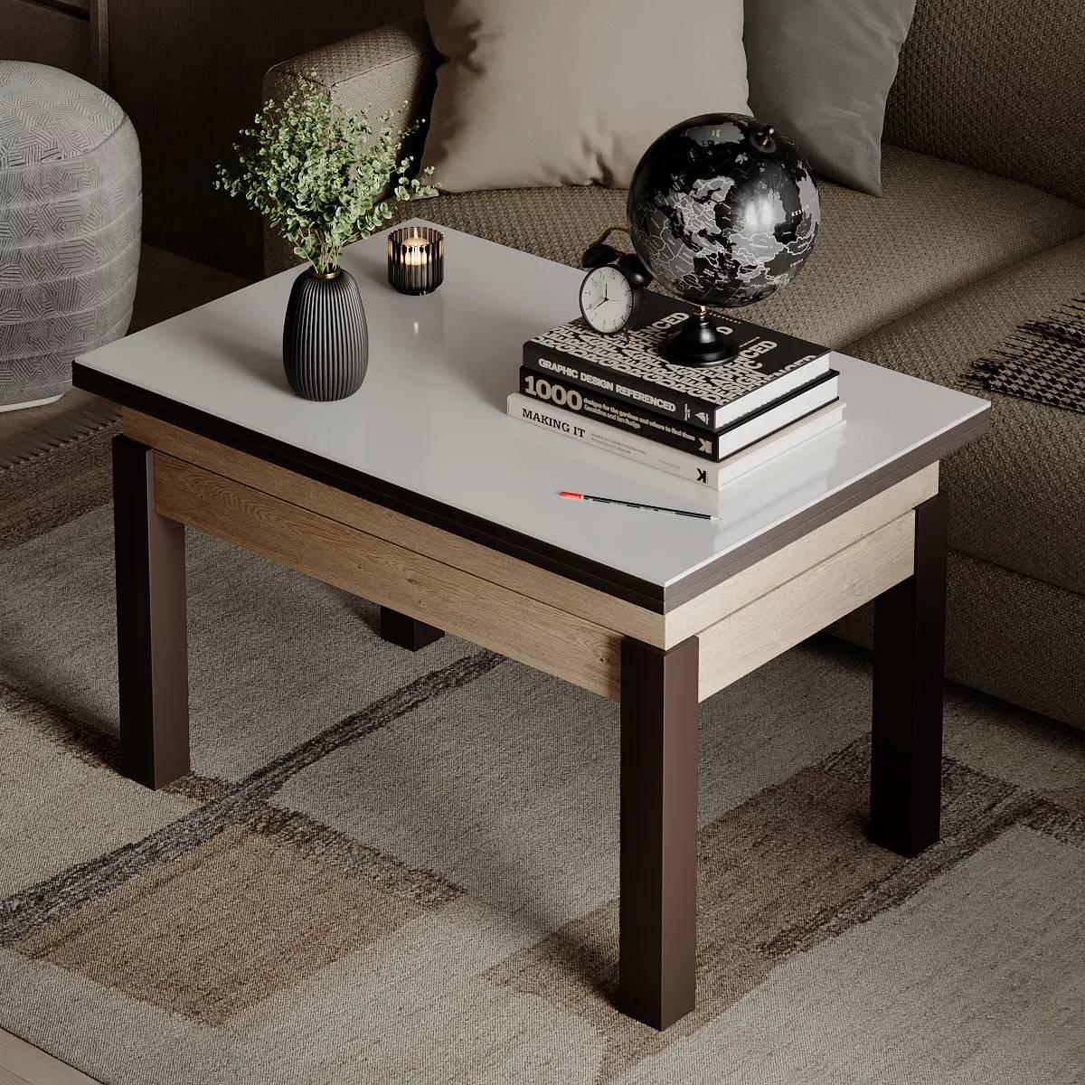 Стіл-трансформер розкладний AiH B-Fly Glass ЛДСП/дерево/скло 120x75x90 см Дуб Експресив пісочний/Венге/Білий (TB10111100231)