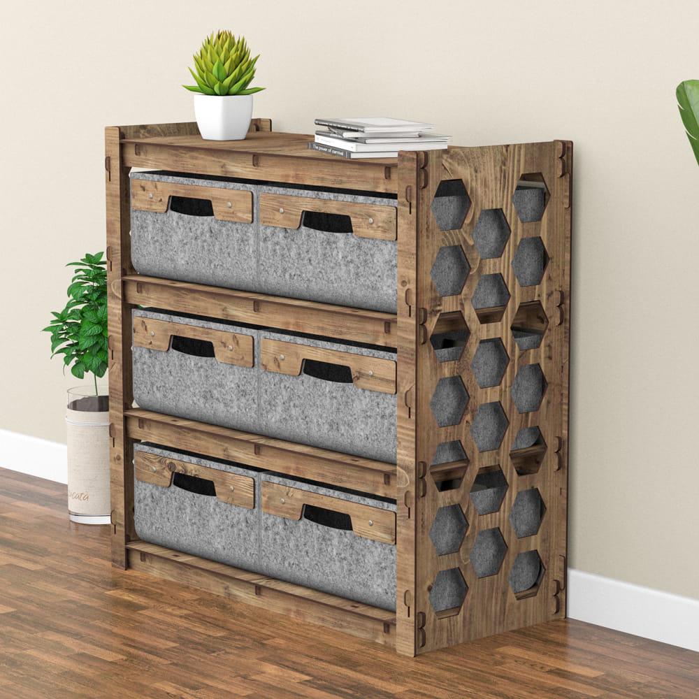 Комод для хранения из дерева Hexagonica Honeycomb на 6 ящиков серые корзины 750х750х345 мм (111368) - фото 5 Комод для хранения из дерева Hexagonica Honeycomb на 6 ящиков серые корзины 750х750х345 мм (111368) - фото 5