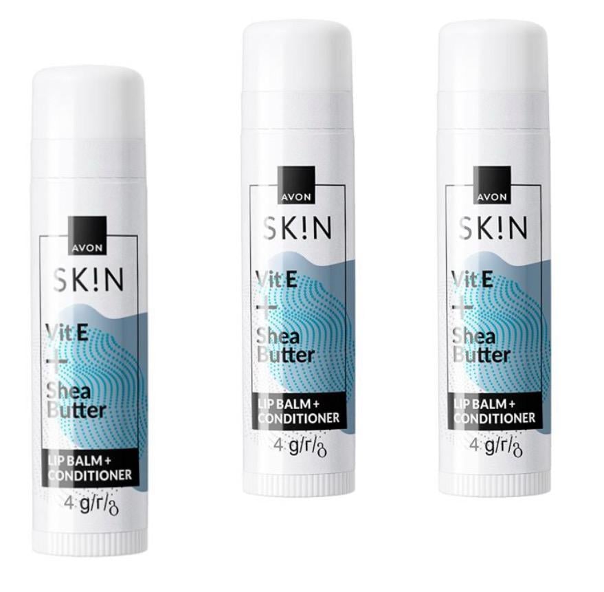 Бальзам-кондиціонер для губ з маслом Ши і вітаміном Е Avon Skin набір із 3 шт. по 4 г (AV1572484)