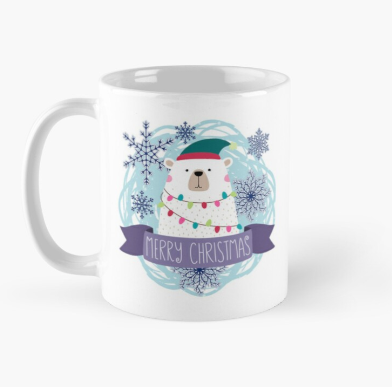 Чашка керамическая с принтом Merry Christmas медвежонок 330 мл Белый