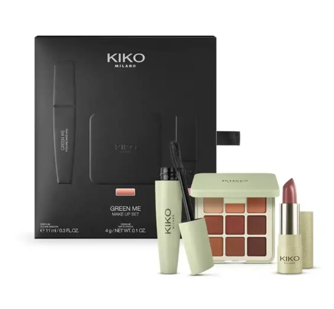 Набор косметики для макияжа Kiko Milano Green Me Make Up Set палетка/тушь/помада