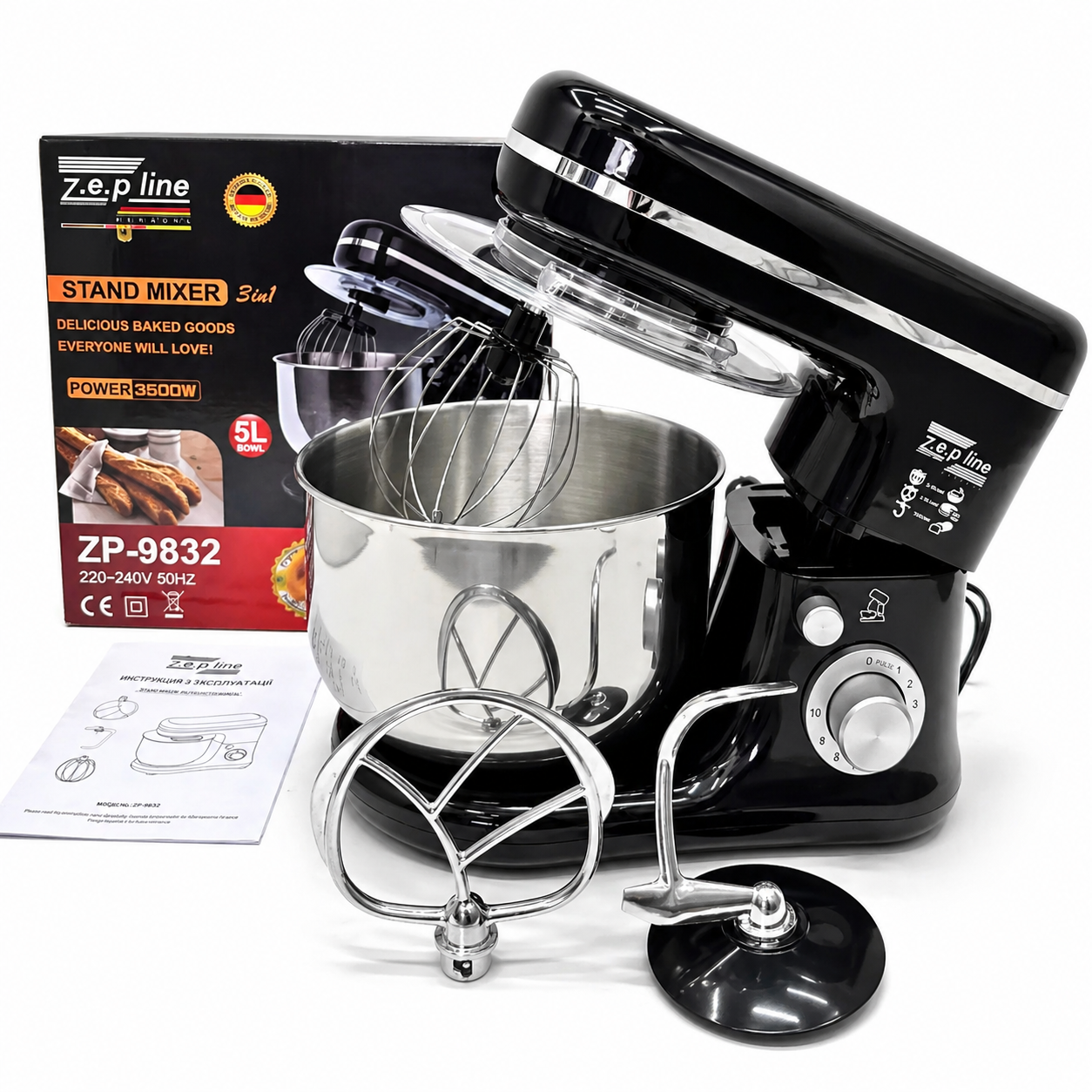Миксер-тестомис ZepLine ZP-9832 3500 Вт с чашей 5 л Черный (34269606)