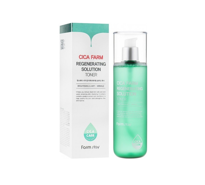 Тонер для обличчя для чутливої ​​шкіри з центелою FarmStay Cica Farm Regenerating Solution Toner 200 мл (8809635230637)