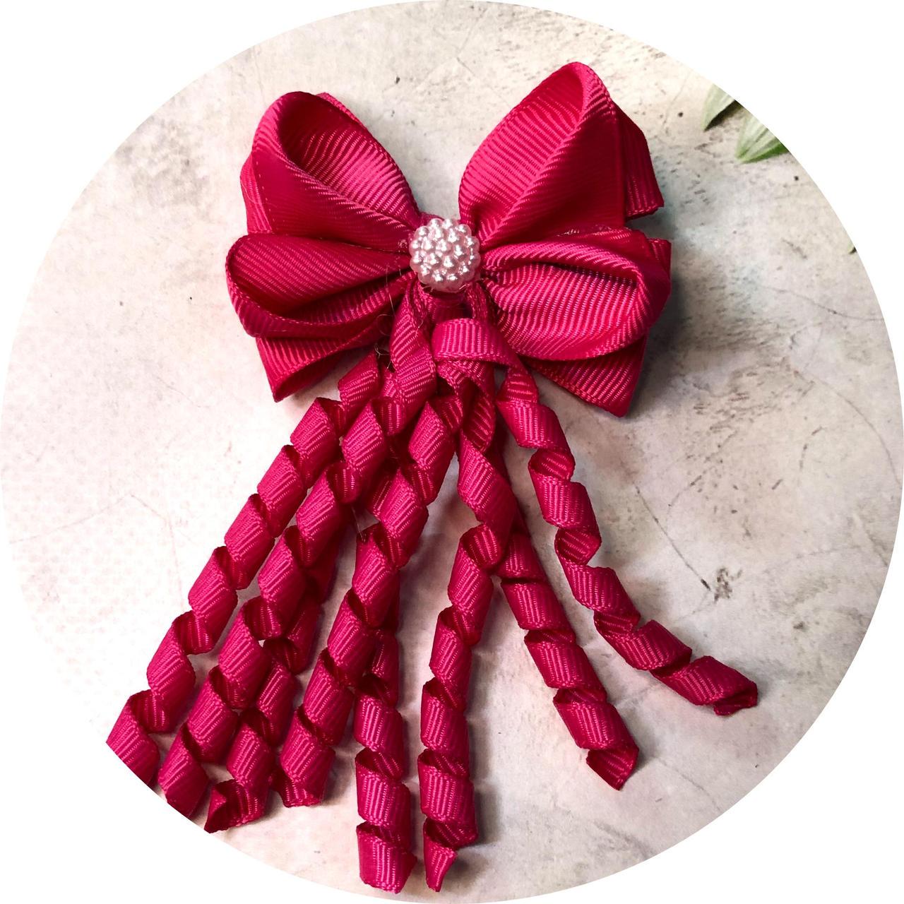 Бантик для волос детский на резинке 6х8 см Темно-розовый (10688)