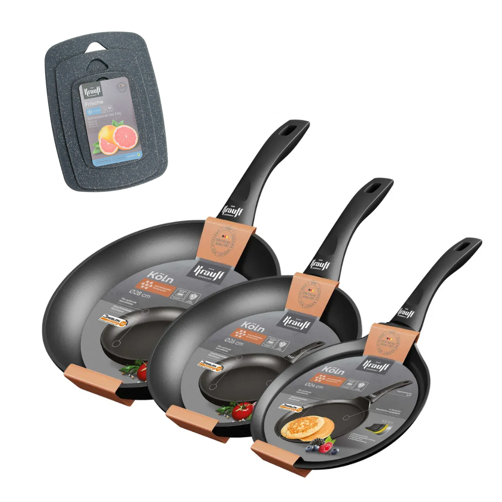Набор сковородок Krauff Koln 28/26 см и сковорода для блинов 24 см с кухонными досками (55-333-443)