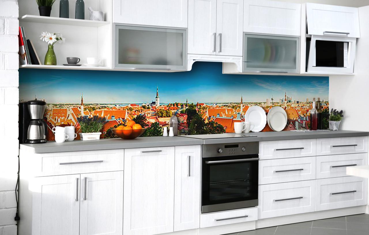 Кухонный фартук Оранжевые крыши виниловый самоклеющийся 60х300 см