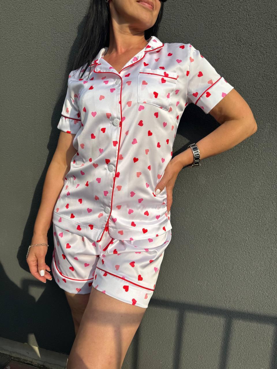 Пижама шорты и рубашка женская сатин XS Белый (2354936984)