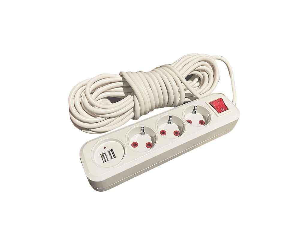 Удлинитель RLFR 10 м с заземлением 3 гнезда/кнопка/2USB (978320)