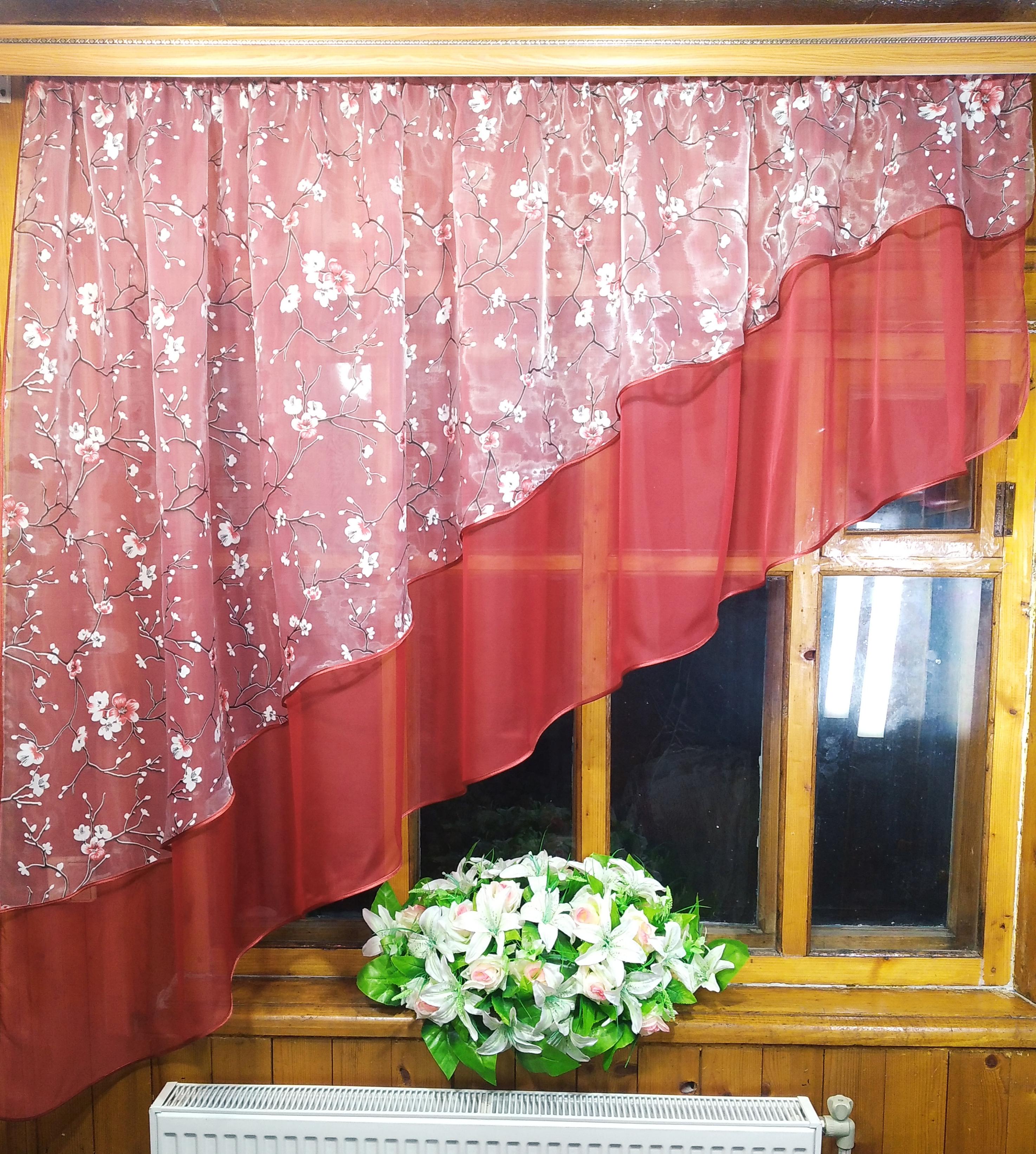 Занавеска арка короткая готовая Ника Бордо левая Сакура красная (1286385292)