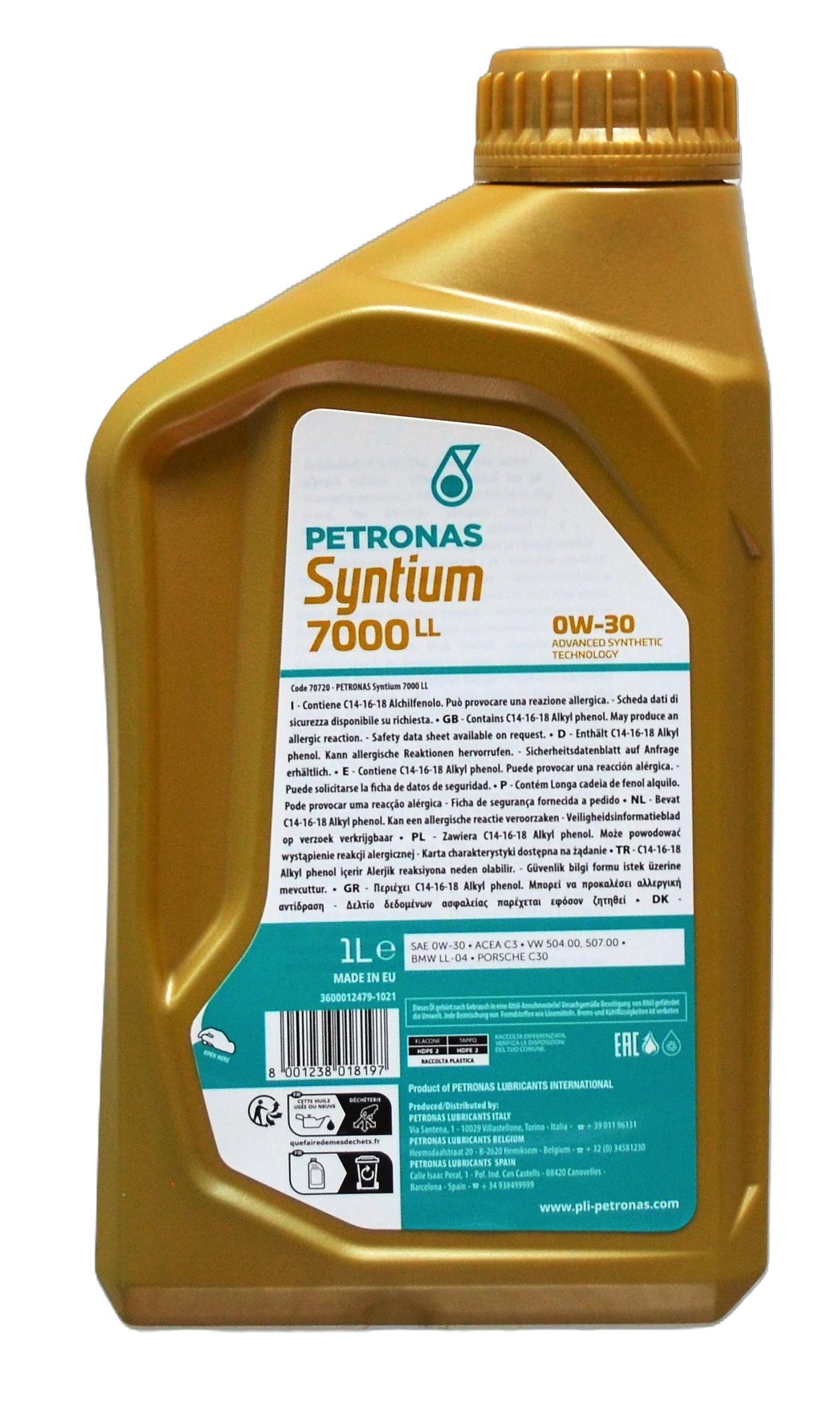 Моторное масло PETRONAS LUBRICANTS Syntium 7000 LL 0W-30 0W30 синтетическое ACEA C3 BMW LL-04 VW 504.00/507.00 Porsche C30 1 л - фото 3 Моторное масло PETRONAS LUBRICANTS Syntium 7000 LL 0W-30 0W30 синтетическое ACEA C3 BMW LL-04 VW 504.00/507.00 Porsche C30 1 л - фото 3