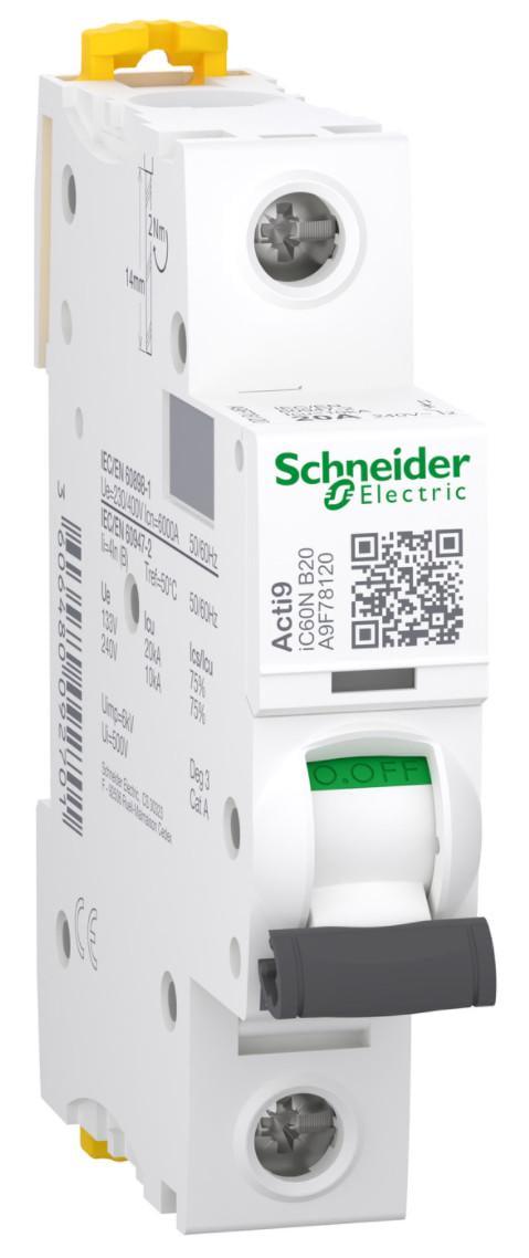 Автоматический выключатель Schneider Electric iC60N B 1P 20A (A9F78120)