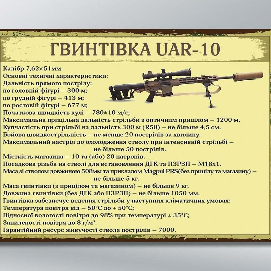 Інформаційний стенд Гвинтівка UAR-10 600х450 мм 3 мм (66906)