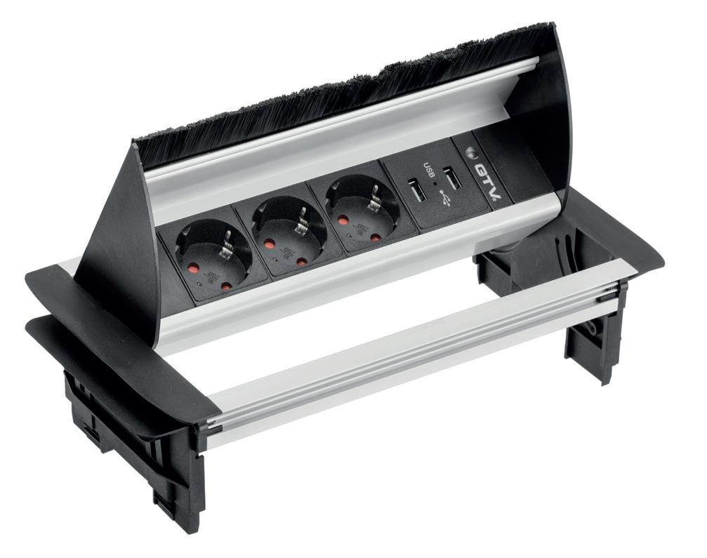 Подовжувач тримісний GTV Schuko 2xUSB з пропуском під кабель та вилкою 1,5 м Алюміній (27848686)