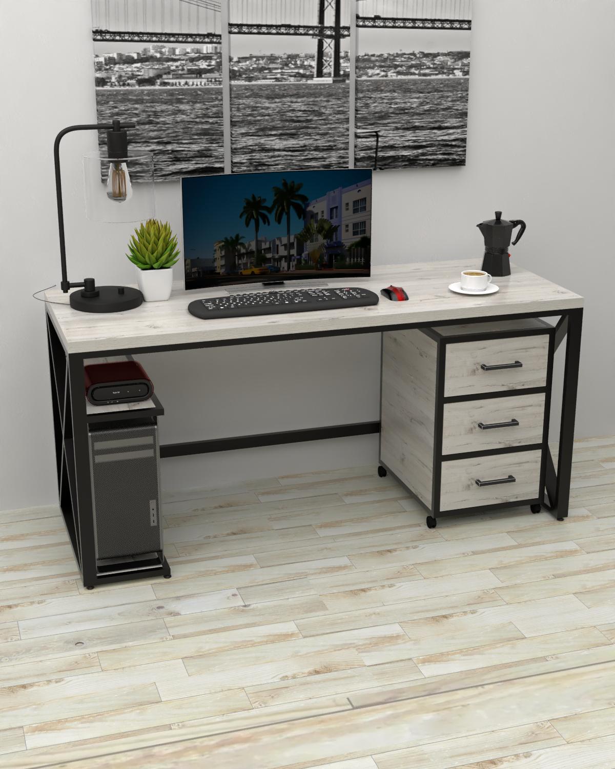 Письменный стол с тумбой на колесиках EcoLoft Крейтон DSP-1455-2 в стиле лофт 1600x600x750 мм (34652480)