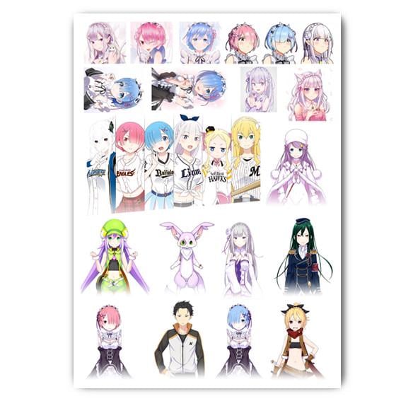 Стикеры наклейки аниме Рем Рам Жизнь с нуля А4 лист 29х21 см (stik_115)