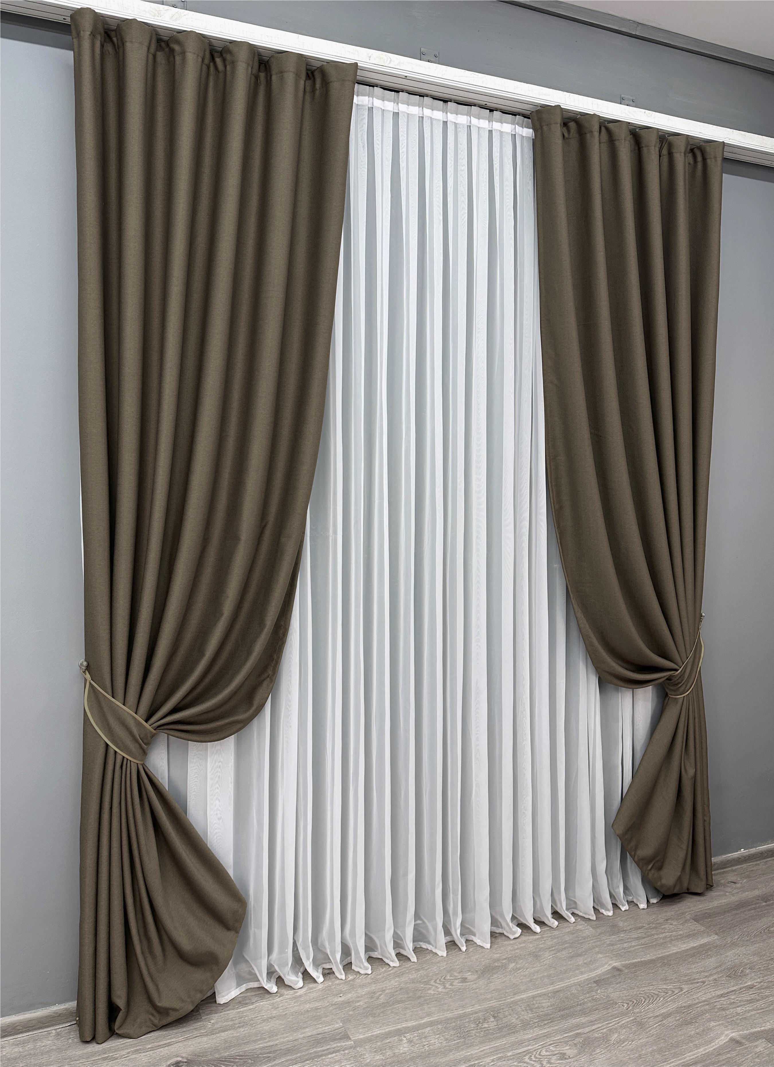 Комплект готовых штор VR-Textil Шенил однотонный № 1591ш 150х270 см 2 шт. Кофейный (33-0556) - фото 3