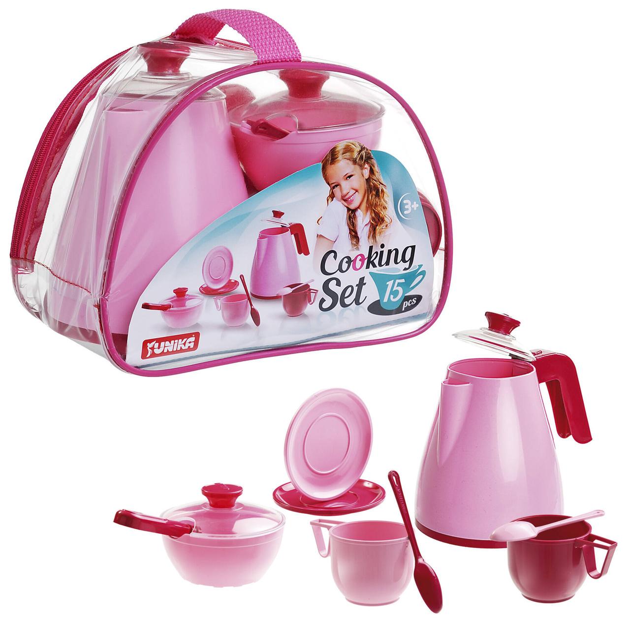 Детский набор посуды Юника Cooking Set 15 предметов Розовый в сумке (2987234028)