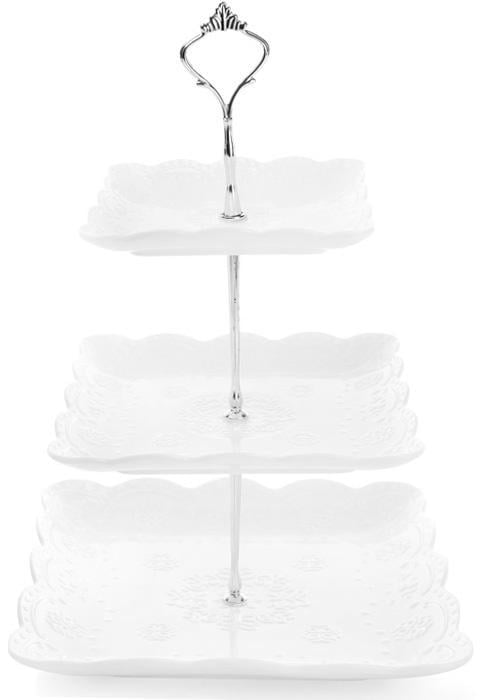 Блюдо фуршетное стойка City Кружево 3 яруса 15/20/25х37 см White (32313887)