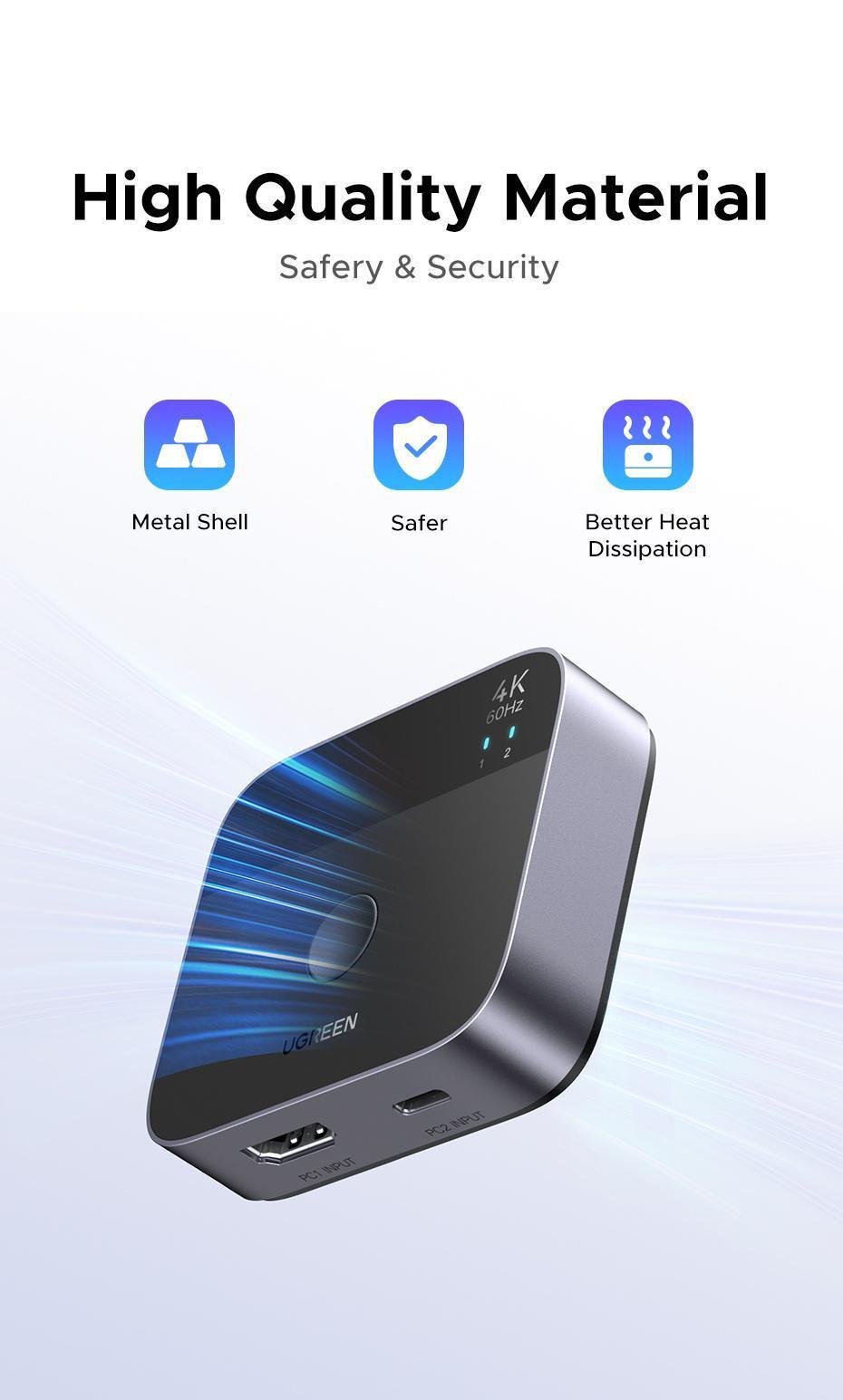 Перемикач HDMI USB-C Ugreen 4K 60Hz HDR (55452) - фото 14 Перемикач HDMI USB-C Ugreen 4K 60Hz HDR (55452) - фото 14