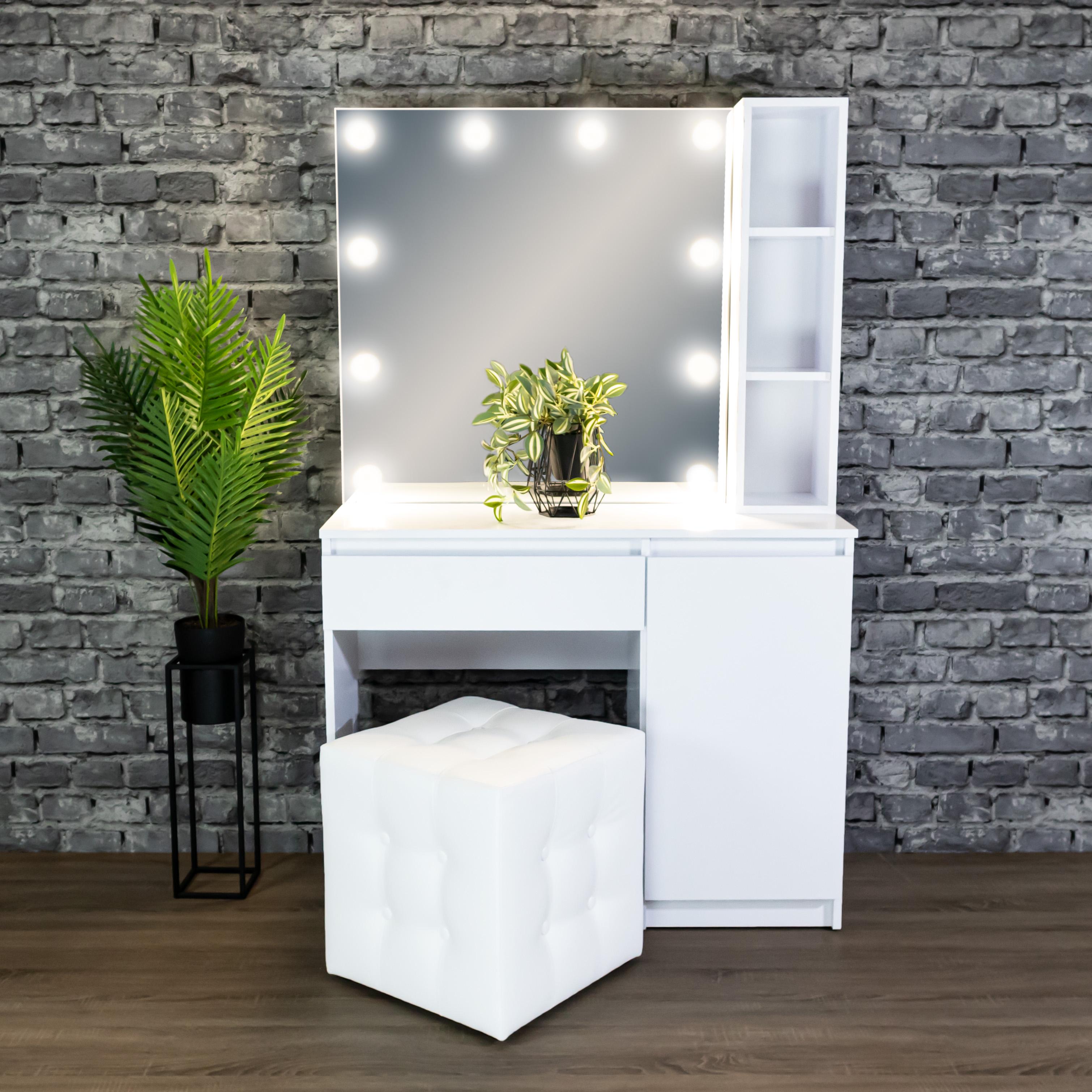 Стіл макіяжний з Led лампами та полицями 160х100х40 см Білий (08/5/9)