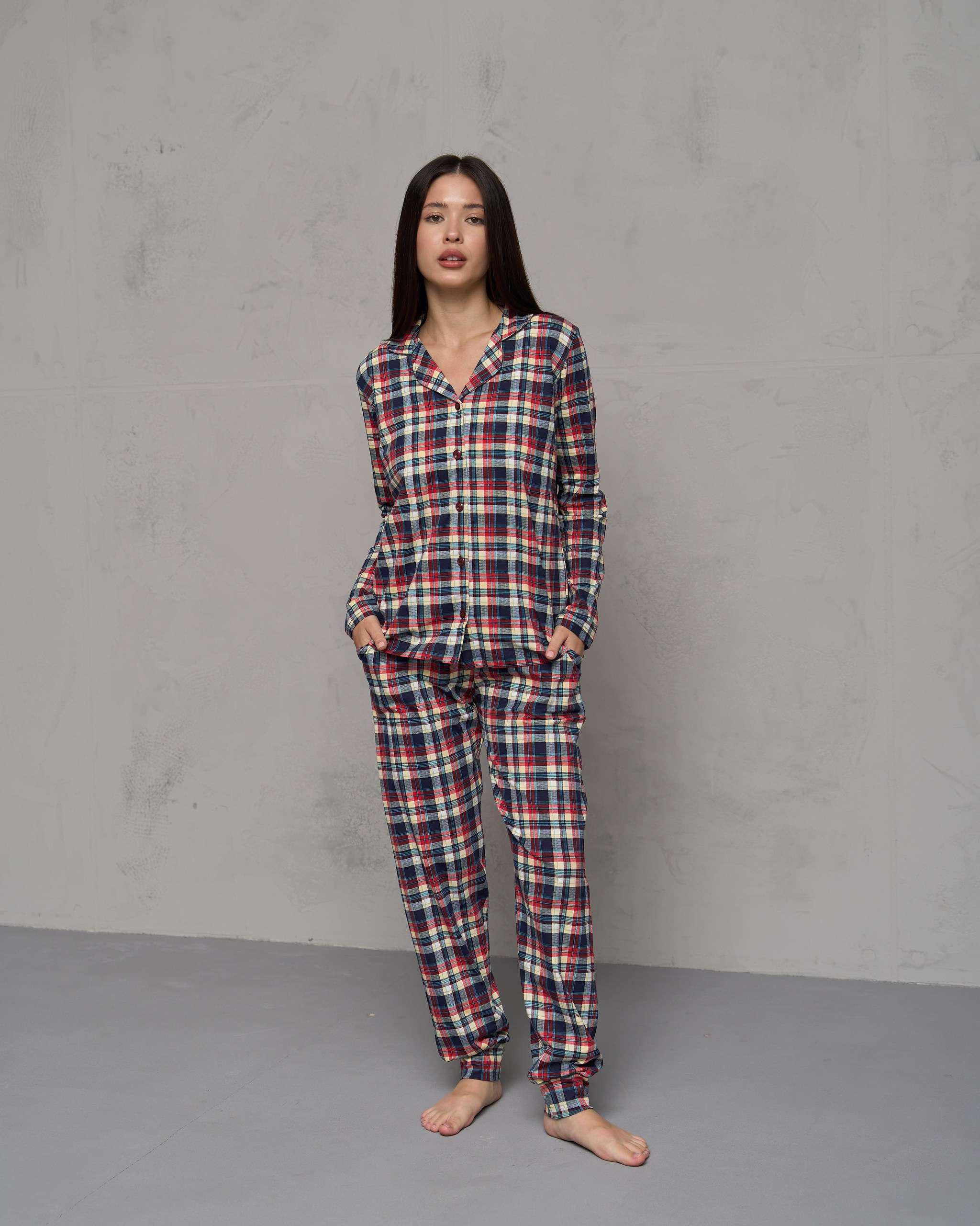 Пижама женская с брюками Клеточка S Красный (96656)