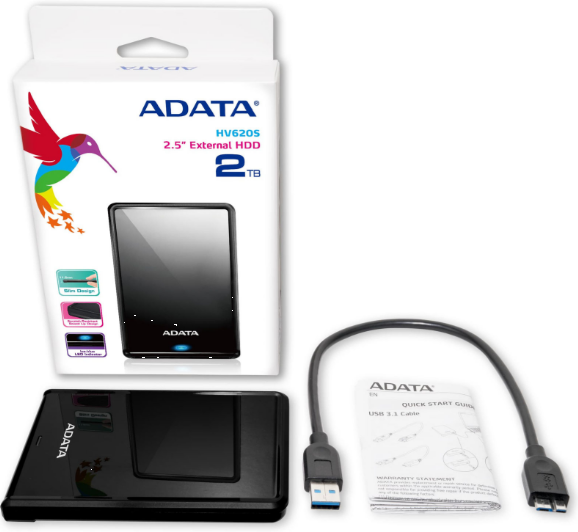 Жорсткий диск зовнішній A-DATA USB 3.2 Gen1 HV620S 2 TB Black (560532) - фото 2