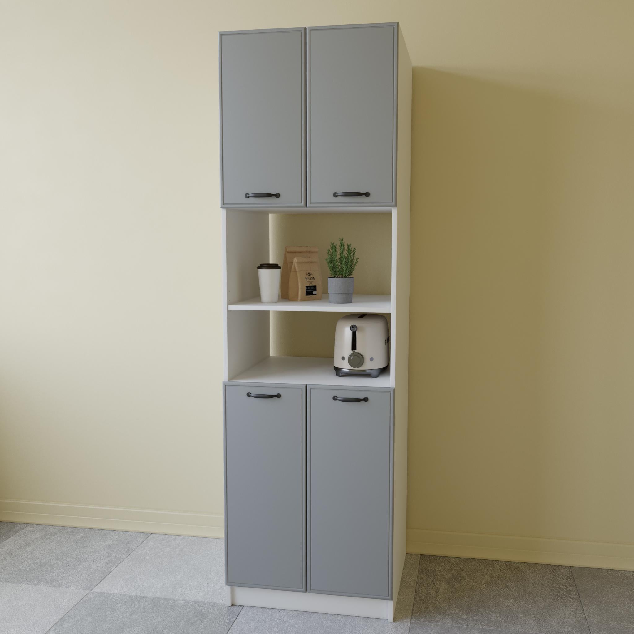 Пенал-буфет МДФ для кухни/микроволновки/духовки 200х60 мм Белый/Серый (K-75)