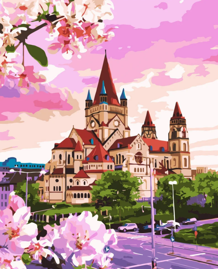 Картина по номерам Strateg Премиум Величественный сказочный дом с лаком и уровнем 40x50 см (VA-3405)