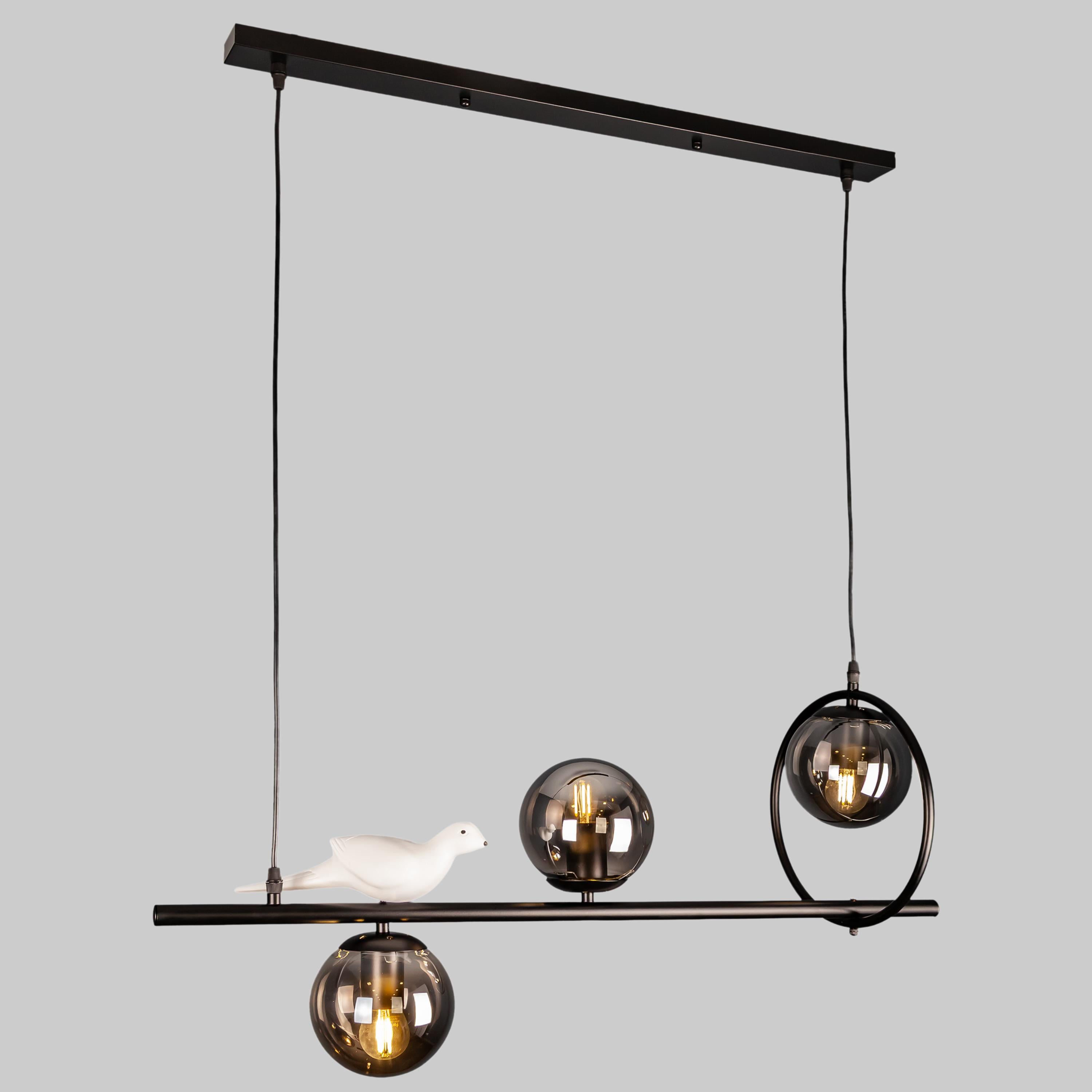 Люстра современная с птичкой на 3 лампы Черный (61-BS02-3 BK+BK)