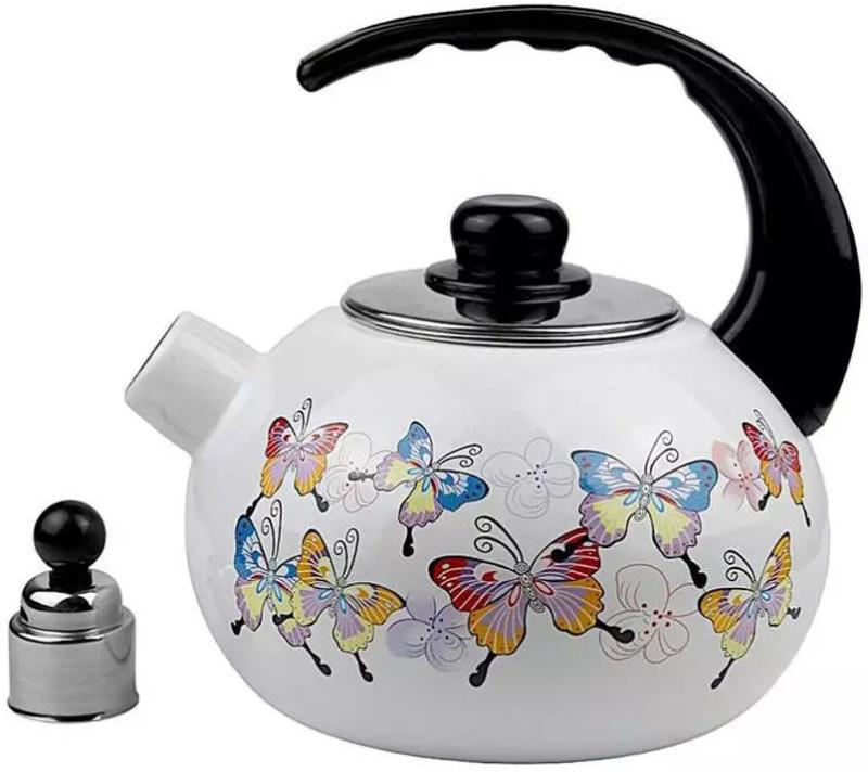 Чайник эмалированный Kamille Бабочки со свистком 2,5 л - фото 2