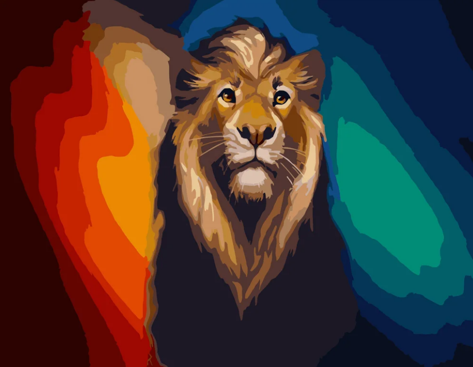 Картина по номерам Strateg Разноцветный лев 40x50 см (GS375)