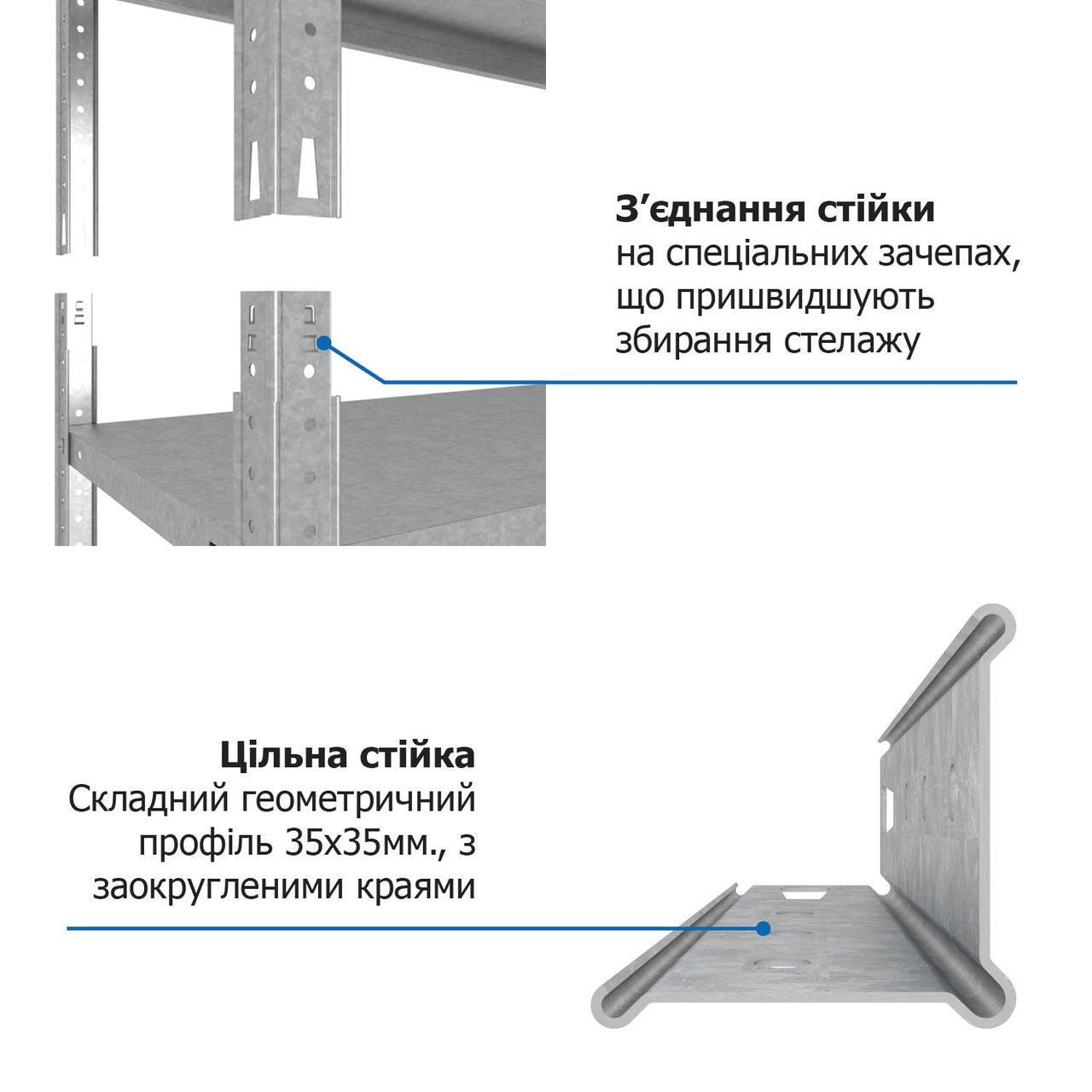 Стелаж Skladcom 180х120х50 см 5 полиць металевий оцинкований на болтах Сірий (2254892130) - фото 7