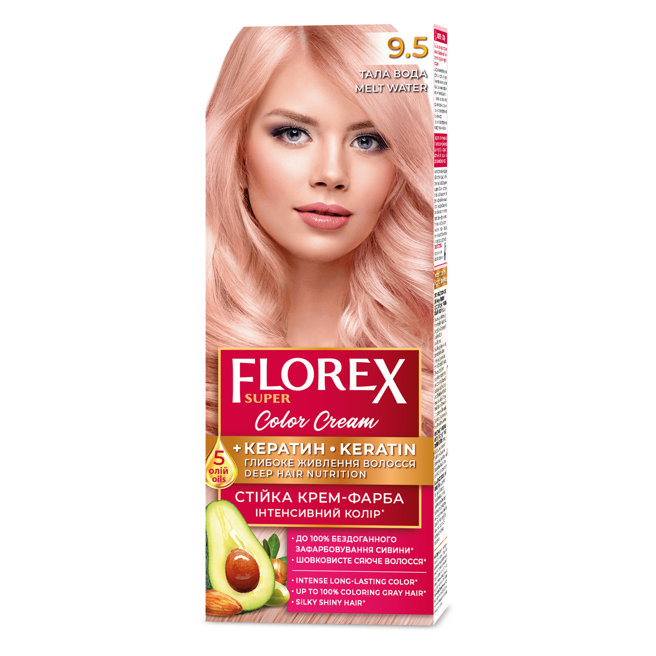 Крем-краска для волос стойкая Florex кератин 9.5 120 мл Талая вода
