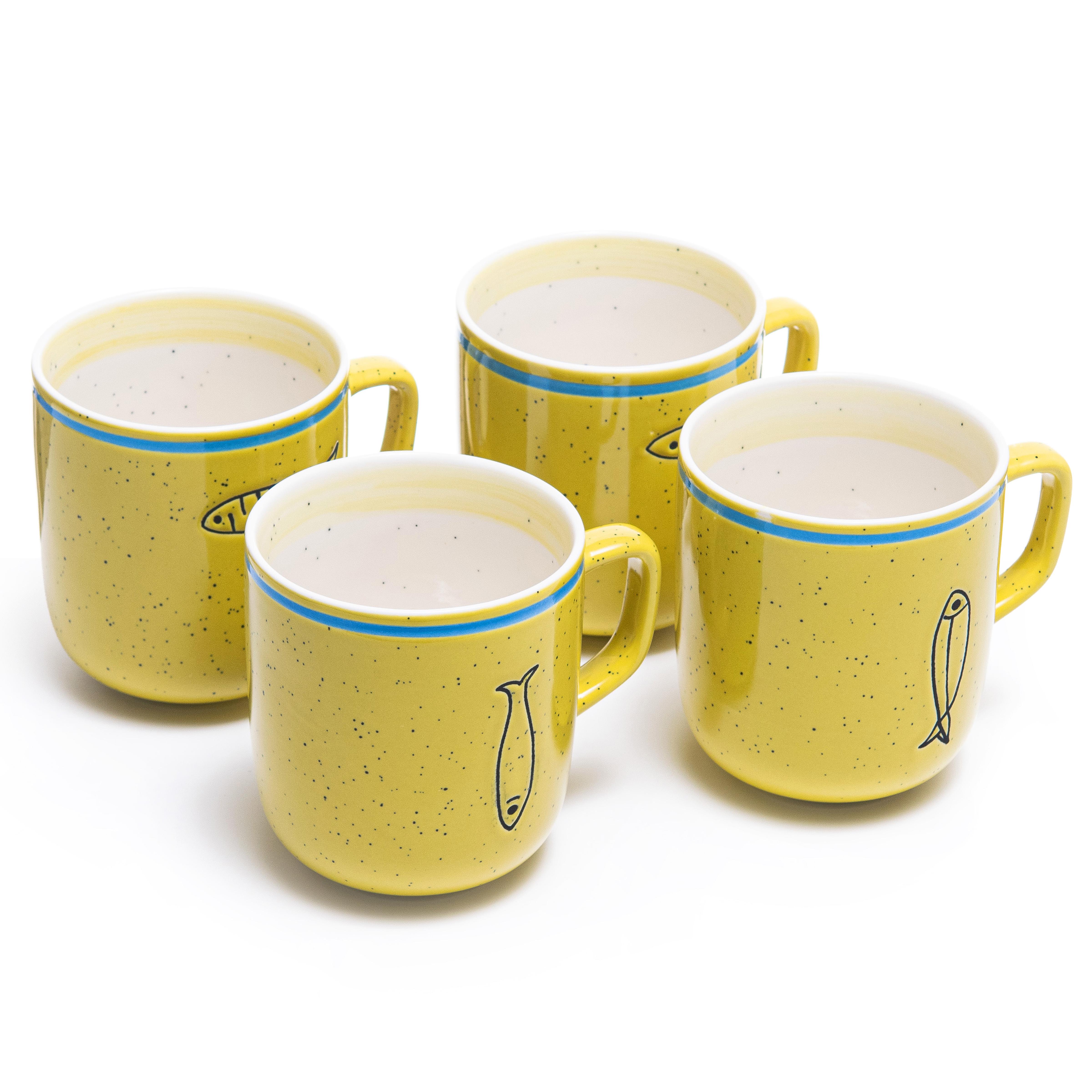 Набор чашек elemi Fish&Chill с подставкой керамика/металл 390 мл 4 шт. Желтый/Голубой (УТ-00094453) - фото 5