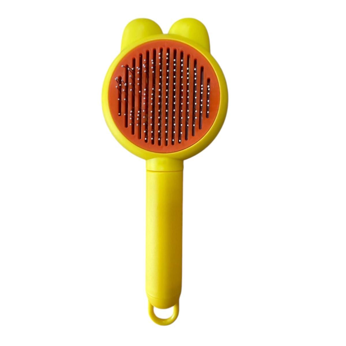 Щітка-пуходерка для котів та собак самоочисна з вушками Жовтий (3001)