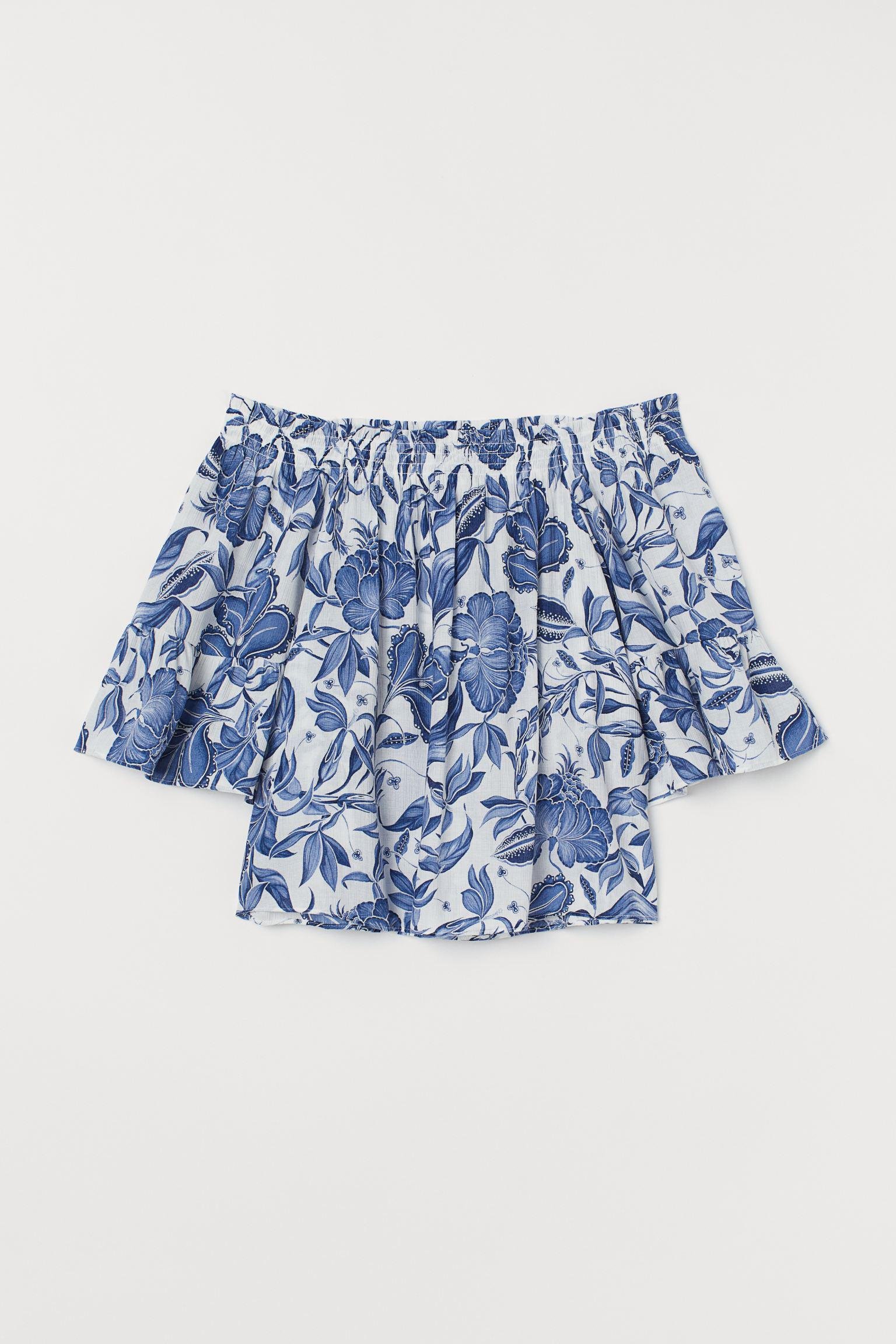 Блуза H&M Цветы р. 32 Бело-синий (1712760970)