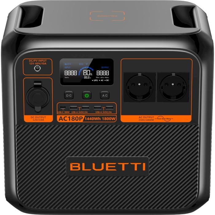 Зарядна станція портативна Bluetti AC180P LiFePO4 1440Wh 1800 Вт бездротова зарядка 15W Black (623892) - фото 3