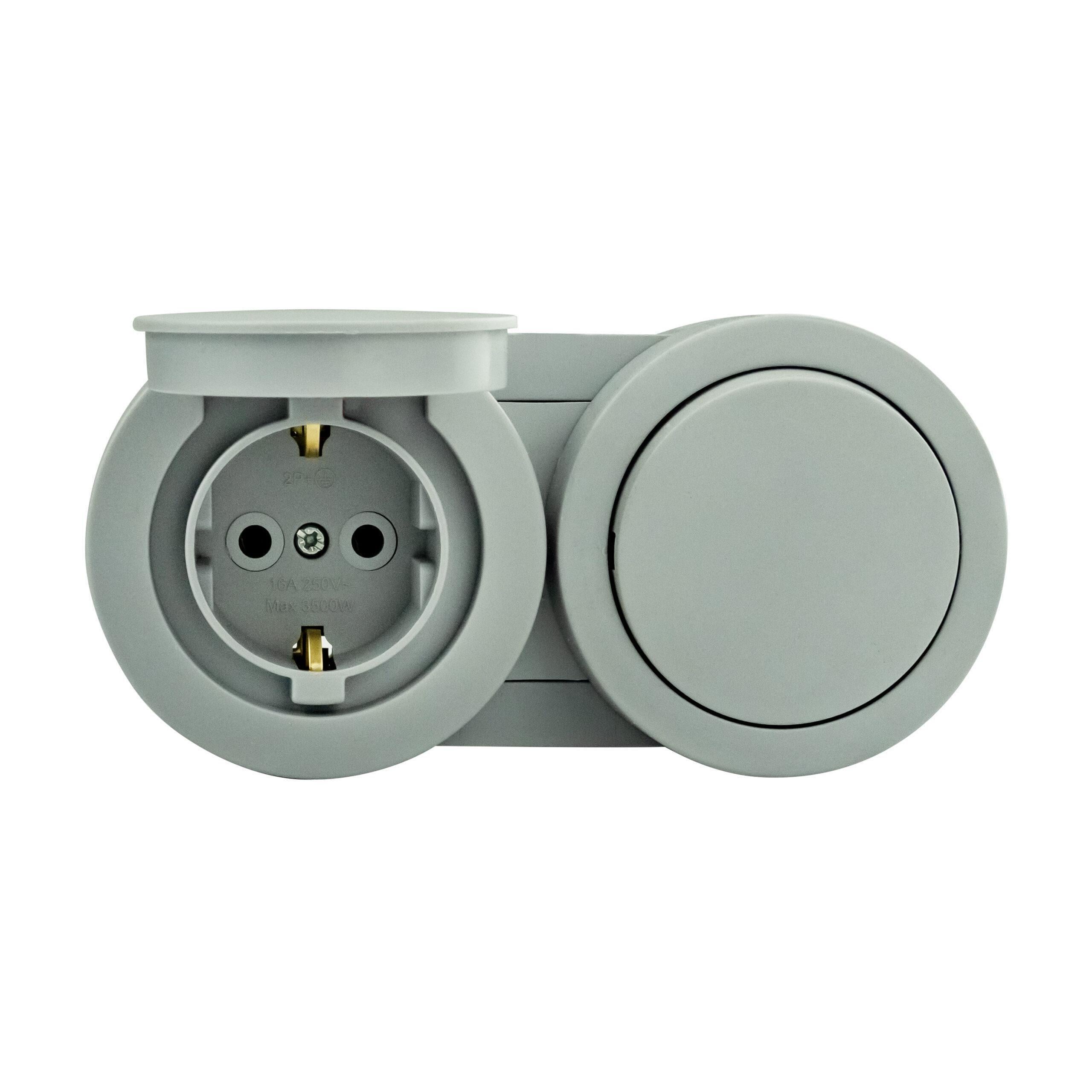 Комплект xOne розетка одинарная/выключатель одноклавишный с заземлением и крышкой Серый (406-240000-923)