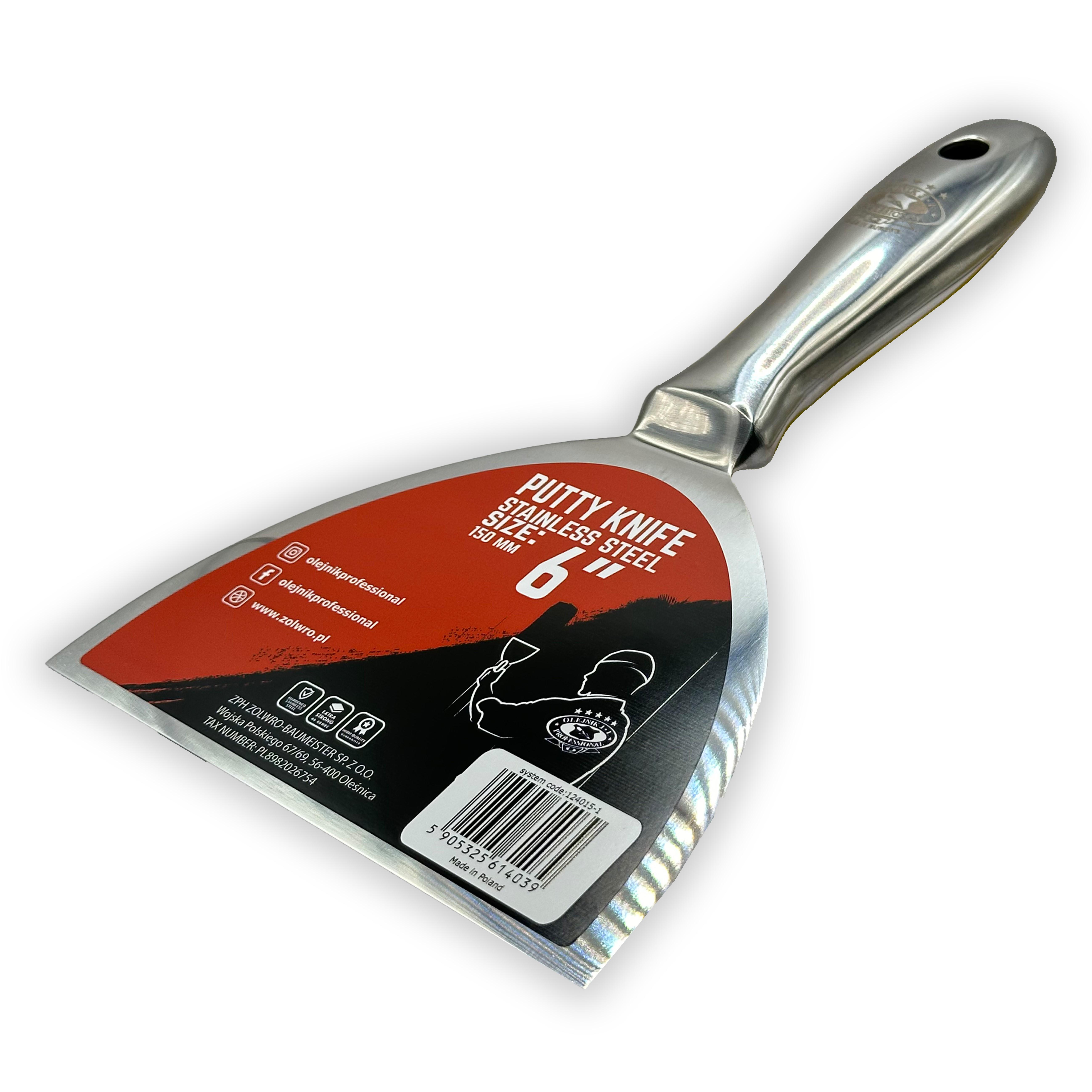 Шпатель однокомпонентний Olejnik з нержавіючої сталі із ергономічною формою 150 мм