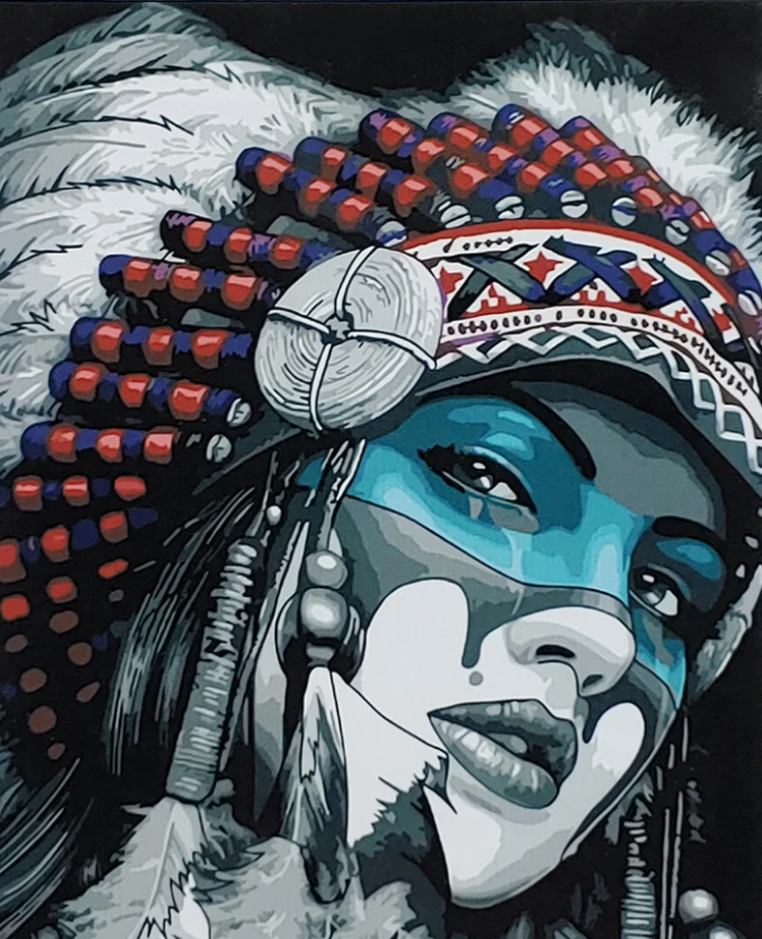 Картина по номерам Strateg Премиум Индейская женщина с лаком и уровнем 40x50 см (SY6807)