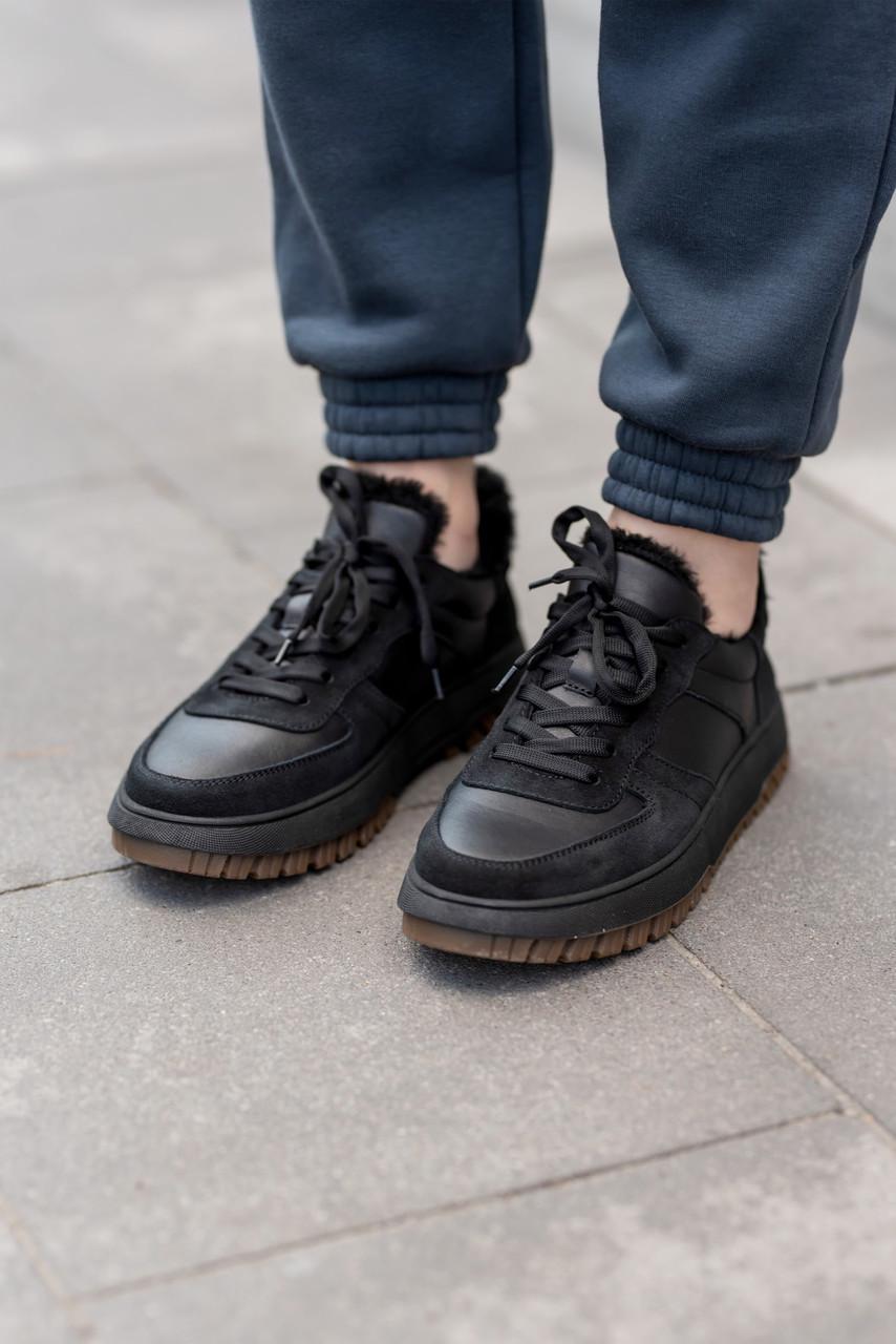 Кроссовки женские из кожи на меху р. 37 24 см Черный - фото 3