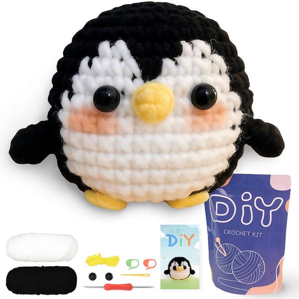 Набор для вязания крючком Пингвин с пряжей и крючками.