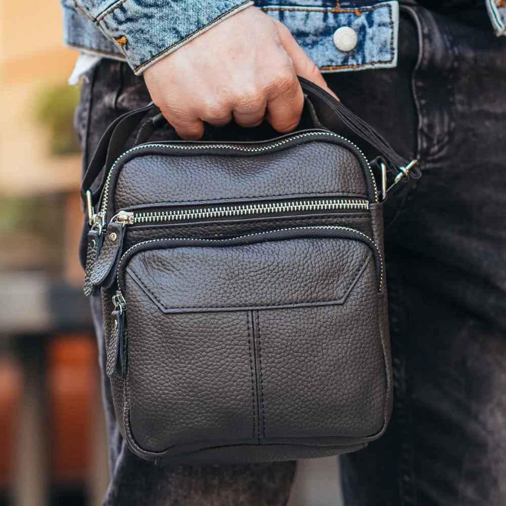 Мессенджер кожаный через плечо Tiding Bag A25F-4519A Черный