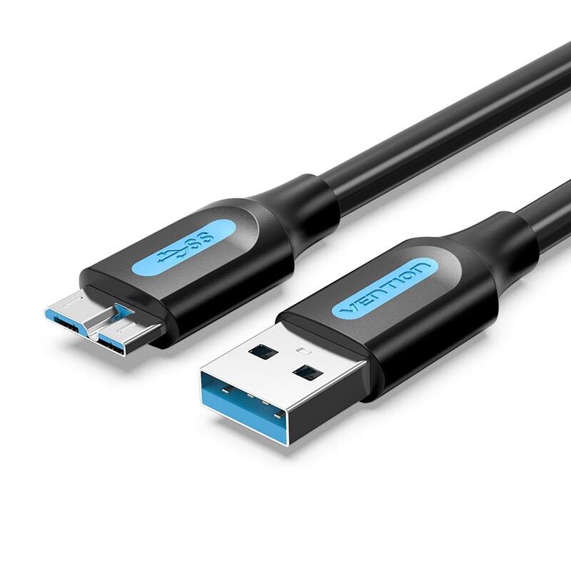 Кабель для синхронизации USB-MicroUSB-B 3,0 Vention PVC Round nickel-plated 5 Gbps 1,5 м Black (COPBG)